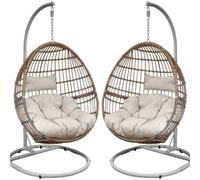 Loops 2 Pack Premium Single Hanging Garden Egg Chair - Wicker Rattan - Swing Cocoon