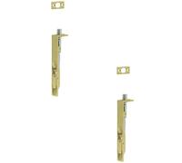 Loops 2 Pack Premium Stainless Steel Flush Bolts In Satin Brass - 150mm X 20mm Square Forend