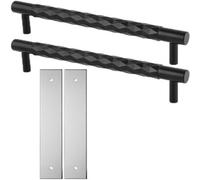 Loops 2 Pack - Pull Handle & Contrasting Backplate Set - Designer Diamond T Bar - Matt Black & Chrome
