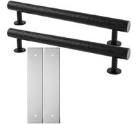 Loops 2 Pack - Pull Handle & Contrasting Backplate Set - Hammered Round T Bar - Matt Black & Chrome