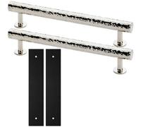 Loops 2 Pack - Pull Handle & Contrasting Backplate Set - Hammered Round T Bar - Polished Nickel & Black