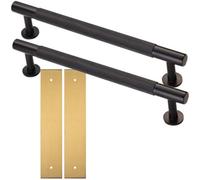 Loops 2 Pack - Pull Handle & Contrasting Backplate Set - Knurled Round T Bar - Matt Black & Satin Brass