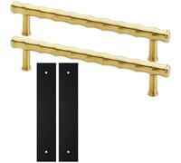 Loops 2 Pack - Pull Handle & Contrasting Backplate Set - Modern Bamboo T Bar - Satin Brass & Black
