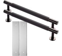 Loops 2 Pack - Pull Handle & Contrasting Backplate Set - Reeded Lined T Bar - Matt Black & Chrome