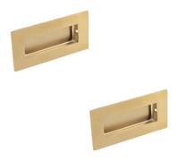Loops 2 Pack - Recessed Sliding Door Flush Pull 102mm X 51mm 12mm Depth Satin Brass