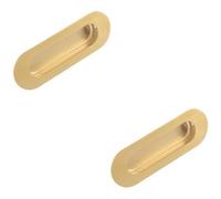 Loops 2 Pack - Recessed Sliding Door Flush Pull 102mm X 51mm 12mm Depth Satin Brass Radius