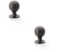 Loops 2 Pack - Reeded Ball Door Knob - 25mm Diameter Dark Bronze Lined Cupboard Pull Handle