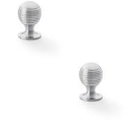 Loops 2 Pack - Reeded Ball Door Knob - 25mm Diameter Satin Chrome Lined Cupboard Pull Handle