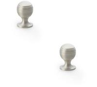 Loops 2 Pack - Reeded Ball Door Knob - 25mm Diameter Satin Nickel Lined Cupboard Pull Handle
