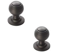 Loops 2 Pack - Reeded Ball Door Knob - 28mm Matt Black Lined Cupboard Pull Handle & Rose