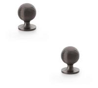 Loops 2 Pack - Reeded Ball Door Knob - 32mm Diameter Dark Bronze Lined Cupboard Pull Handle