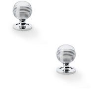 Loops 2 Pack - Reeded Ball Door Knob - 32mm Diameter Polished Chrome Lined Cupboard Pull Handle