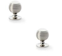 Loops 2 Pack - Reeded Ball Door Knob - 32mm Diameter Polished Nickel Lined Cupboard Pull Handle