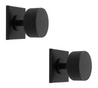 Loops 2 Pack - Reeded Radio Cabinet Door Knob & Matching Backplate Lined Matt Black 40 X 40mm