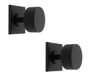 Loops 2 Pack - Reeded Radio Cabinet Door Knob & Matching Backplate Lined Matt Black 40 X 40mm