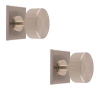 Loops 2 Pack - Reeded Radio Cabinet Door Knob & Matching Backplate Lined Satin Nickel 40 X 40mm