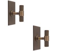 Loops 2 Pack - Reeded T Bar Cabinet Door Knob & Matching Backplate - Antique Brass 76 X 40mm