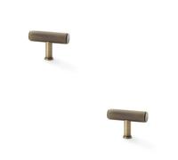 Loops 2 Pack - Reeded T Bar Cupboard Door Knob - 55mm X 38mm Antique Brass Lined Pull Handle