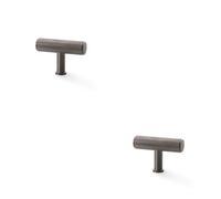 Loops 2 Pack - Reeded T Bar Cupboard Door Knob - 55mm X 38mm Dark Bronze Lined Pull Handle