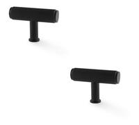 Loops 2 Pack - Reeded T Bar Cupboard Door Knob - 55mm X 38mm Matt Black Lined Pull Handle