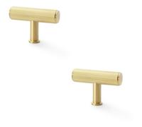 Loops 2 Pack - Reeded T Bar Cupboard Door Knob - 55mm X 38mm Satin Brass Lined Pull Handle