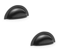 Loops 2 Pack - Ridged Cup Handle - Matt Black - 76mm Centres Solid Brass Shaker Drawer Pull