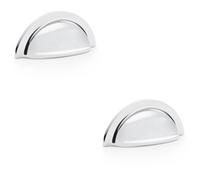 Loops 2 Pack - Ridged Cup Handle - Polished Chrome 76mm Centres Solid Brass Shaker Drawer Pull