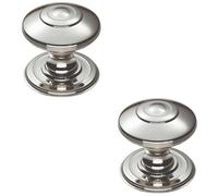Loops 2 Pack - Ring Cabinet Door Knob Rose - 32mm Polished Nickel - Round Cupboard Pull Handle