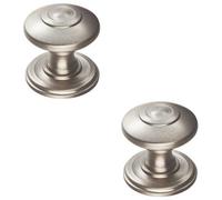Loops 2 Pack - Ring Cabinet Door Knob Rose - 32mm Satin Nickel - Round Cupboard Pull Handle