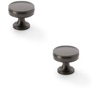 Loops 2 Pack - Round Fluted Door Knob - 32mm Diameter Dark Bronze Retro Cupboard Pull Handle