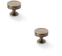 Loops 2 Pack - Round Fluted Door Knob - 38mm Diameter Antique Brass Retro Cupboard Pull Handle