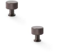 Loops 2 Pack - Round Knurled Door Knob - 29mm Diameter Dark Bronze Radio Cupboard Pull Handle