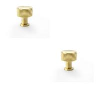 Loops 2 Pack - Round Knurled Door Knob - 29mm Diameter Satin Brass Radio Cupboard Pull Handle