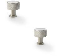 Loops 2 Pack - Round Knurled Door Knob - 29mm Diameter Satin Nickel Radio Cupboard Pull Handle