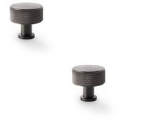 Loops 2 Pack - Round Knurled Door Knob - 35mm Diameter Dark Bronze Radio Cupboard Pull Handle