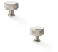 Loops 2 Pack - Round Knurled Door Knob - 35mm Diameter Satin Nickel Radio Cupboard Pull Handle