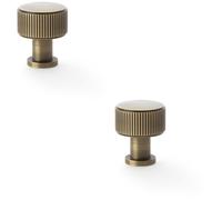Loops 2 Pack - Round Reeded Door Knob - 29mm Diameter Antique Brass Lined Cupboard Pull Handle