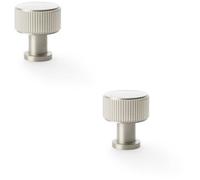 Loops 2 Pack - Round Reeded Door Knob - 29mm Diameter Satin Nickel Lined Cupboard Pull Handle