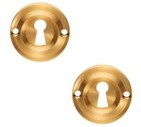 Loops 2 Pack - Round Standard Lock Profile Escutcheon - Satin Brass - 42mm Door Key Plate