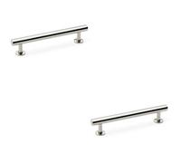Loops 2 Pack - Round T Bar Pull Handle - Polished Nickel 128mm Centres Solid Brass Drawer Door