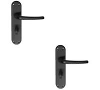Loops 2 Pack - Rounded Sl athroom Latch Door Handle - Matt Black Lever On Backplate