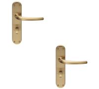 Loops 2 Pack - Rounded Sl athroom Latch Door Handle - Satin Brass Lever On Backplate