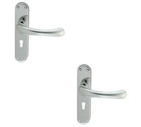Loops 2 Pack - Rounded Smooth Latch & Lock Door Handle - Polished Chrome Lever On Backplate