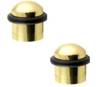 Loops 2 Pack - Rubber Tip Dome Top Floor Mounted Doorstop - Polished Brass 38mm Dia Round Door