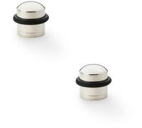 Loops 2 Pack - Rubber Tip Dome Top Floor Mounted Doorstop - Polished Nickel 39mm Dia Round Door
