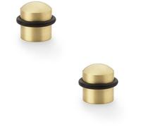 Loops 2 Pack - Rubber Tip Dome Top Floor Mounted Doorstop - Satin Brass 39mm Dia Round Door