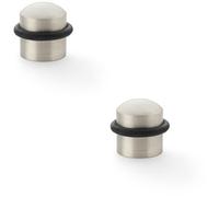 Loops 2 Pack - Rubber Tip Dome Top Floor Mounted Doorstop - Satin Nickel 39mm Dia Round Door