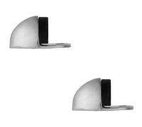 Loops 2 Pack - Rubber Tip Floor Mounted Oval Doorstop 45X26mm Satin Chrome Half Moon Stopper