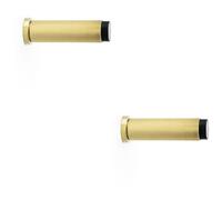 Loops 2 Pack - Rubber Tip Reeded Wall Mounted Doorstop - Satin Brass 75mm Cylinder Lined Door