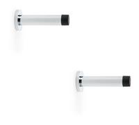 Loops 2 Pack - Rubber Tip Smooth Wall Mounted Doorstop - Polished Chrome 80mm Projection & Rose